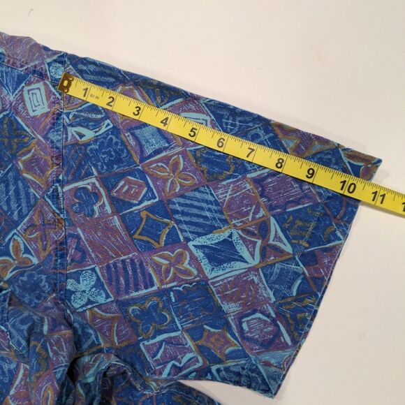 Vintage Tomato Mens SS Button Up Graphic Shirt Size L Blue Abstract Artsy 80s 90 - Picture 10 of 10